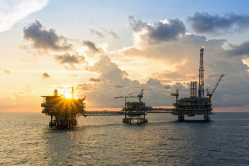 Silhouette of oil rig or platform at oilfield in Malaysia

