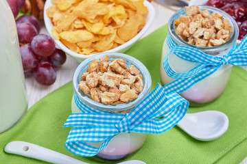 Healthy breakfast on a table. Organic products