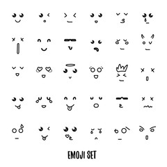 Face expression set of 30 emoji doddle emotions for creation characters. Emotions for design characters. Anime. Emotions handmade