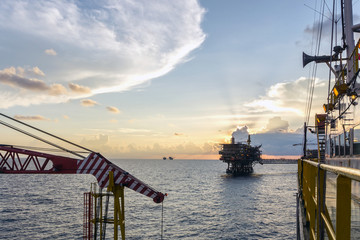 Silhouette of oil rig or platform at oilfield in Malaysia