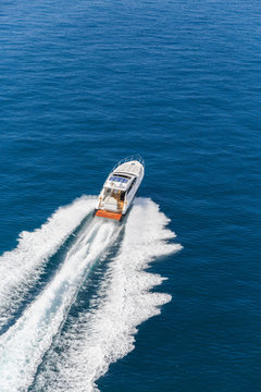 luxury motor boat, rio yachts italian shipyard, aerial view