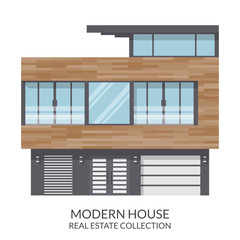 Modern three-storey house, real estate sign in flat style. Vector illustration