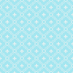 Teal and White Fleur-De-Lis Pattern Textured Fabric Background