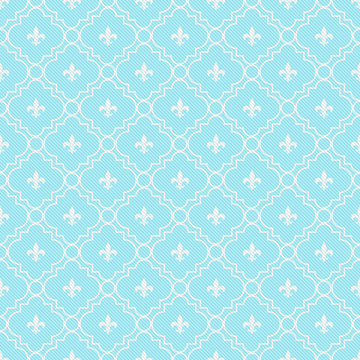 Teal and White Fleur-De-Lis Pattern Textured Fabric Background