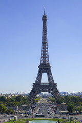 Fototapeta na wymiar Famous Eiffel Tower in Paris - most famous landmark in the city