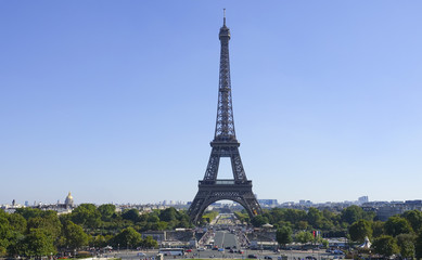 Famous Eiffel Tower in Paris - most famous landmark in the city