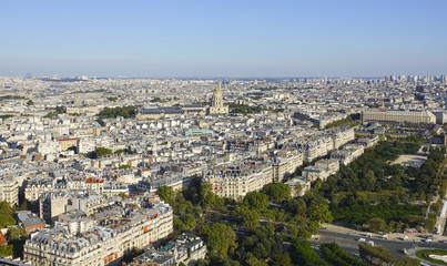 Fototapeta na wymiar Wide angle view over the city of Paris on a hot summer day - aerial shot