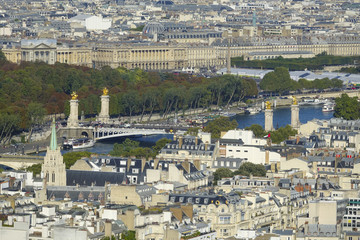 Fototapeta na wymiar Aerial view over Alexandre III Bridge and River Seine in Paris