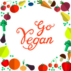 Go vegan. Fresh healthy organic vegan food vector hand drawn illustration.