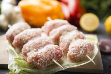 vegetables and meat rolls selective focus in front