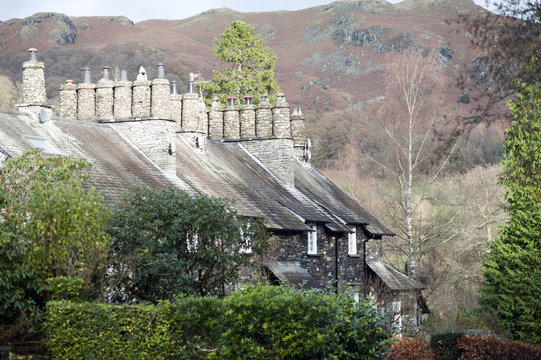 Cumbrian stone cottages at Skelwith Bridge