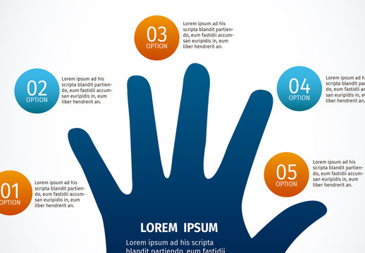 Hand Element Infographic with Shaded Circle Tabs