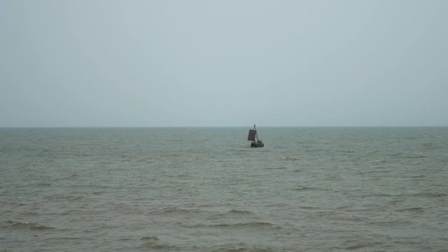 Authentic viking boat sailing in the sea