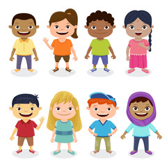 Multicultural kids group isolated on white background