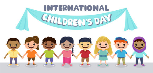Smiling children holding hands. Children's Day concept.