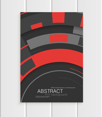 Vector brochure in abstract style with red shapes on dark background