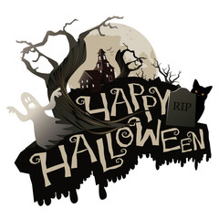 Happy Halloween cemetery banner. EPS 10 vector.