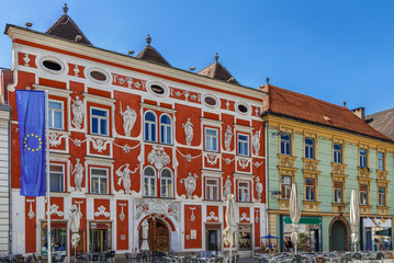Obraz premium Baroque houese on main square, Leoben, Austria