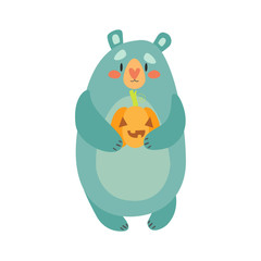 Wild bear with Halloween pumpkin.