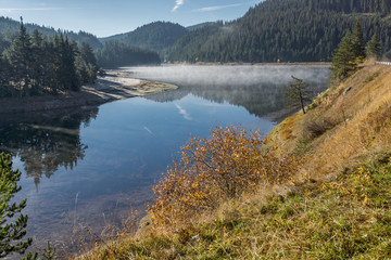 Fog over the water of Golyam Beglik Reservoir, Pazardzhik Region, Bulgaria
