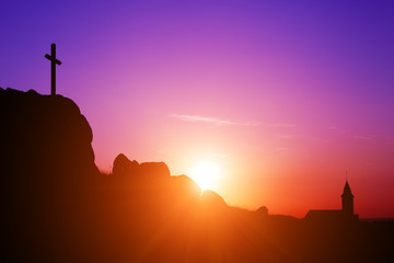 Cross, Church and Sunrise