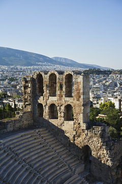 Odeon of herodes atticus with view of athens;Athens greece