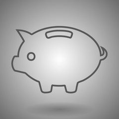 Piggy bank with line icon for web, mobile and infographics. Vector dark grey icon isolated on light grey background.