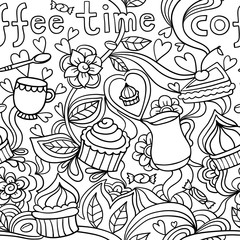 Doodle seamless pattern about coffee or tea time - coffee, tea, 
