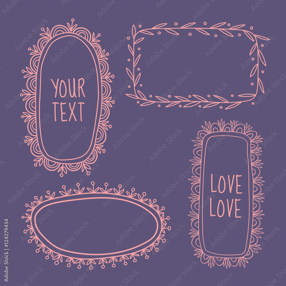 Poster set of decorative frames hand drawn. vector illustration. isolated on a light background. you can us