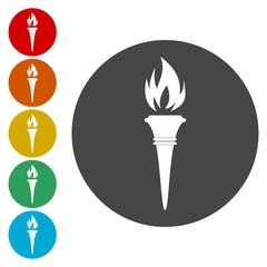Torch flame icons. Fire flaming symbols