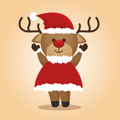 happy merry christmas with character reindeer vector illustration design