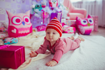 Newborn and lots of toy-owls