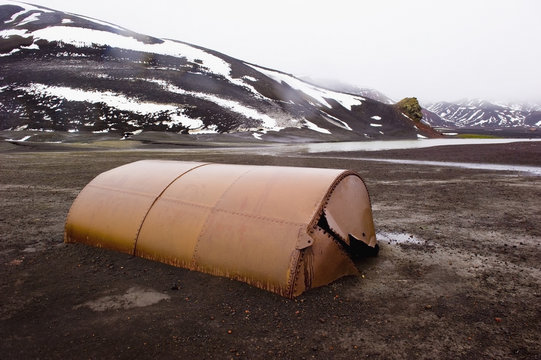 Metal storage container on the shore;Whalers bay antarctica