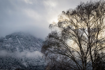 Snow mountain in the evening