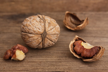walnuts on old wooden table