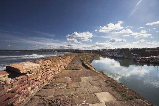 A walkway along the harbour;Dunbar scottish borders scotland