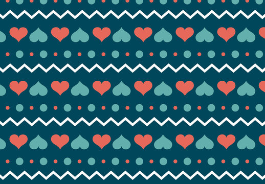 Dark Blue and Red Geometric Hearts Pattern Set