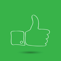 white linear thumbs up sign on the green background