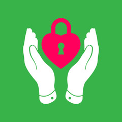heart lock shape icon in careful hands