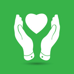two hands protecting heart icon, vector illustration