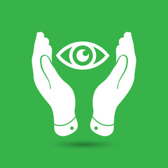 two hands take care of the eye icon - protecting vector illustra