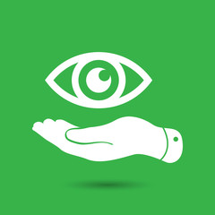 flat hand present the eye icon - vector illustration