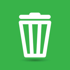 white trash bin icon on the green background