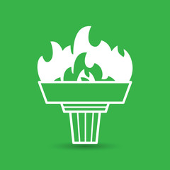 white torch icon with flame on a green background