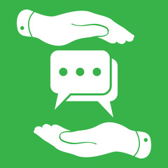 two hands protecting flat chat icon- vector illustration