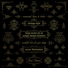 vector set of golden calligraphic vintage decorative elements for your design labels, invitations, banners, posters, badges, logos, postcards and more. Part one