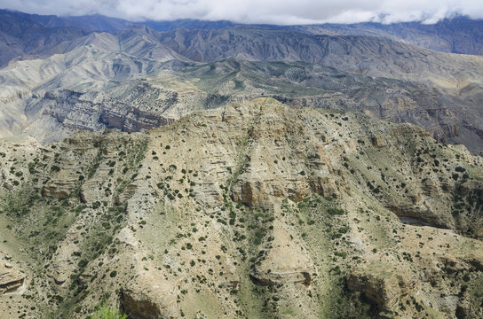 High mountain view at mountain pass along the route from samar to gemi villages;Upper mustang nepal