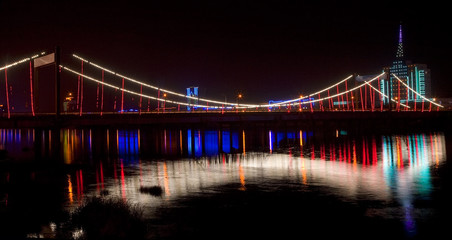 Fototapeta na wymiar Jiangqun Bridge Crossing Hun River at Night Fushun City China
