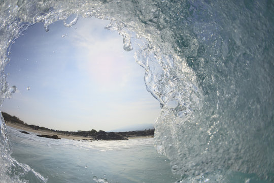 Fisheye view of wave breaks at kua beach north of kona;Big island hawaii united states of america