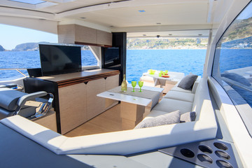 interior of luxury motor boat, rio yachts italian shipyard - 124284891